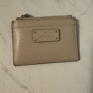 Kate Spade Taupe Leather Card Holder with Zipper